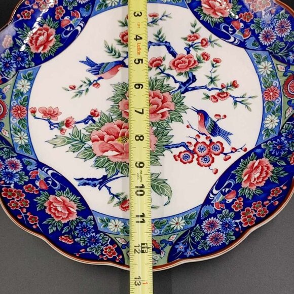 Vintage Blue Bird Rose Floral Scalloped Charger Plate Hirano Made in Japan 12.5" - Picture 11 of 11
